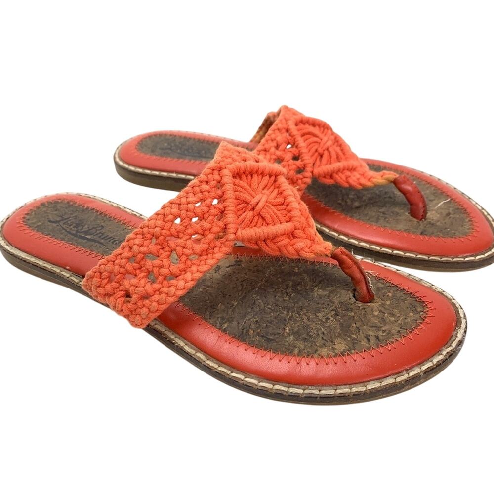 Lucky Brand Womens Boho Slip On Orange Crochet Thongs Flip Flops Sandals sz 6